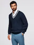 Ombre Men's plaid sweater with crew neckline - navy blue
