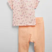 Sada dievčenského trička a nohavíc v marhuľovej a ružovej farbe GAP