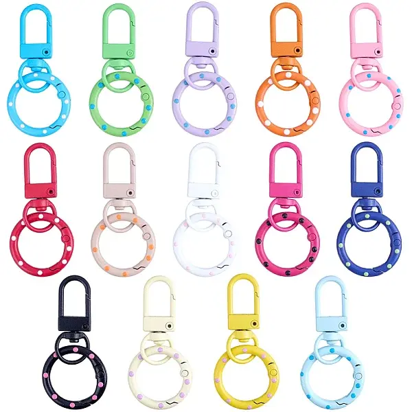 14Pcs 14 Colors Spray Painted Zinc Alloy Keychain Clasps