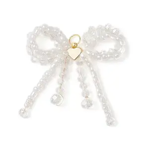 Glass Seed Beaded Bowknot with Heart Pendants