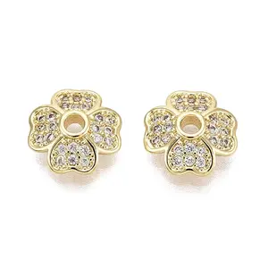 Brass Micro Pave Clear Cubic Zirconia Bead Caps
