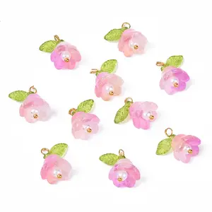 10Pcs Acrylic & Glass Flower Pendants