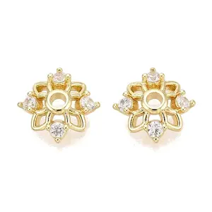 Brass Micro Pave Clear Cubic Zirconia Bead Caps