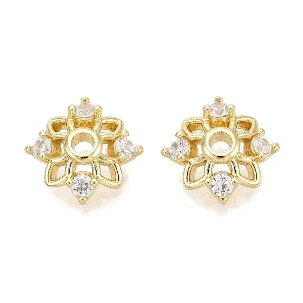 Brass Micro Pave Clear Cubic Zirconia Bead Caps