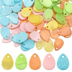 100Pcs 5 Colors Spray Painted Natural Freshwater Shell Teardrop Charms