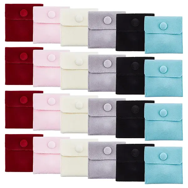 24Pcs 6 Colors Square Velvet Jewelry Bags