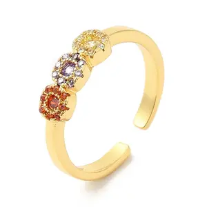 Colorful Cubic Zirconia Square Open Cuff Ring
