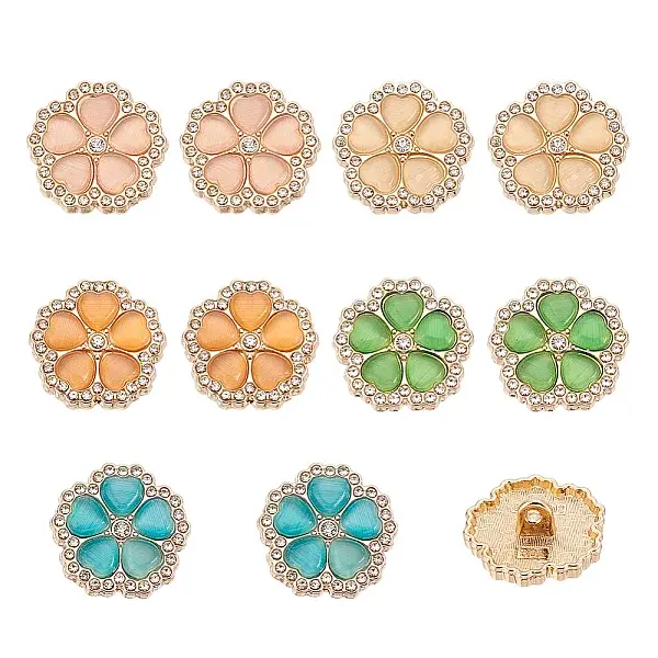 10Pcs 5 Colors 1-Hole Alloy Rhinestone Shank Buttons