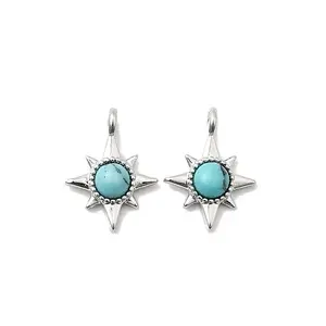 Synthetic Turquoise Star Charms with Brass Settings