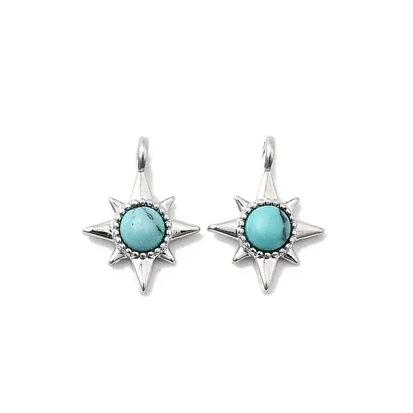 Synthetic Turquoise Star Charms with Brass Settings