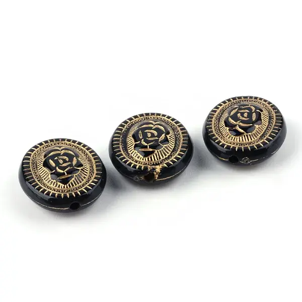 Flat Round with Flower Plating Acrylic Beads