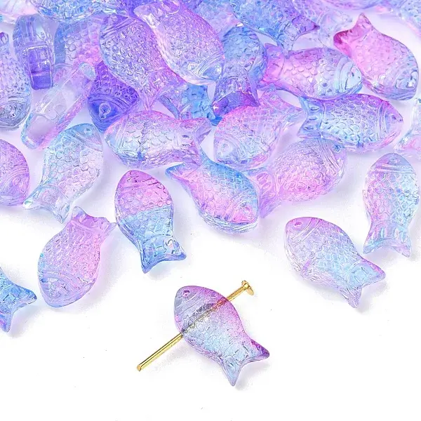 50Pcs Transparent Spray Painted Glass Beads