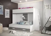 Dětský pokoj Party 17a s volbou barvy ploch -  2 postele a příkré schody Barva korpusu: Bílá, Dveře: Šedá