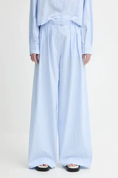 Bavlněné kalhoty Won Hundred dámské, modrá barva, široké, high waist, 3490-14268