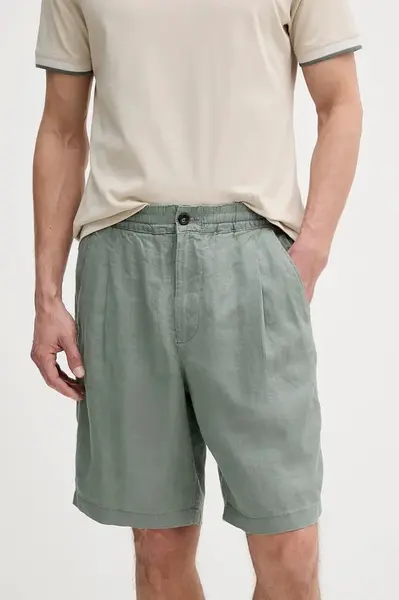 Lněné kraťasy United Colors of Benetton pánské, zelená barva, 4AGHU900Z