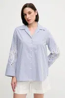 Bavlněná košile Tommy Hilfiger dámská, modrá barva, relaxed, s klasickým límcem, WW0WW44693