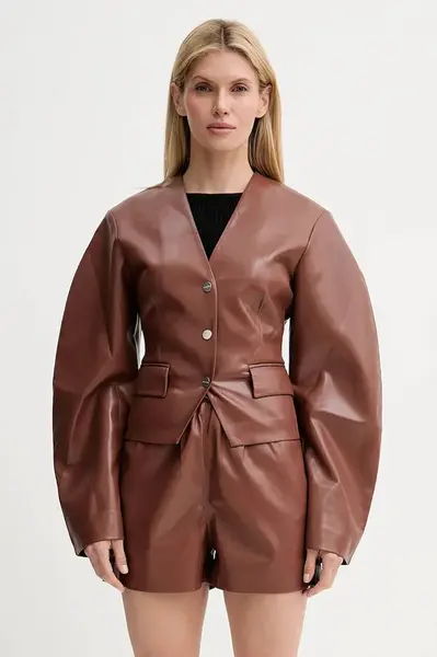 Bunda Nanushka KIYO hnědá barva, přechodná, NW25SSOW22075