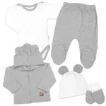 Baby Nellys Žebrovaná sada, Star 5D, body, polodupačky, kabátek, čepička - šedá, bílá, 62