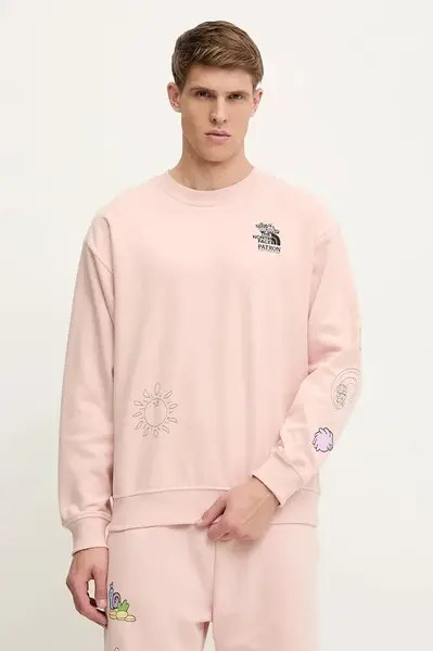 Bavlněná mikina The North Face Mountain Cleanup pánská, růžová barva, vzorovaná, NF0A8C2ULK61