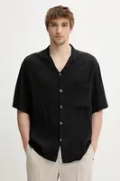 Košile s příměsí hedvábí BARENA VENEZIA Camicia Mola pánská, černá barva, relaxed, CAU5079.4151