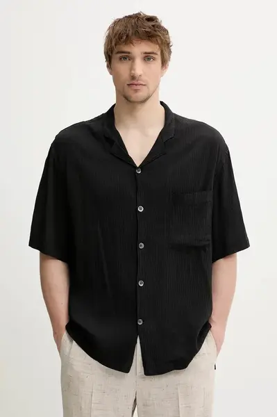 Košile s příměsí hedvábí BARENA VENEZIA Camicia Mola pánská, černá barva, relaxed, CAU5079.4151