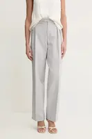 Kalhoty s příměsí lnu Twinset šedá barva, střih chinos, high waist, 251TP2763