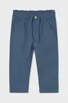 Kalhoty s lněnou směsí pro děti Mayoral relaxed fit tmavomodrá barva, hladké, 1580