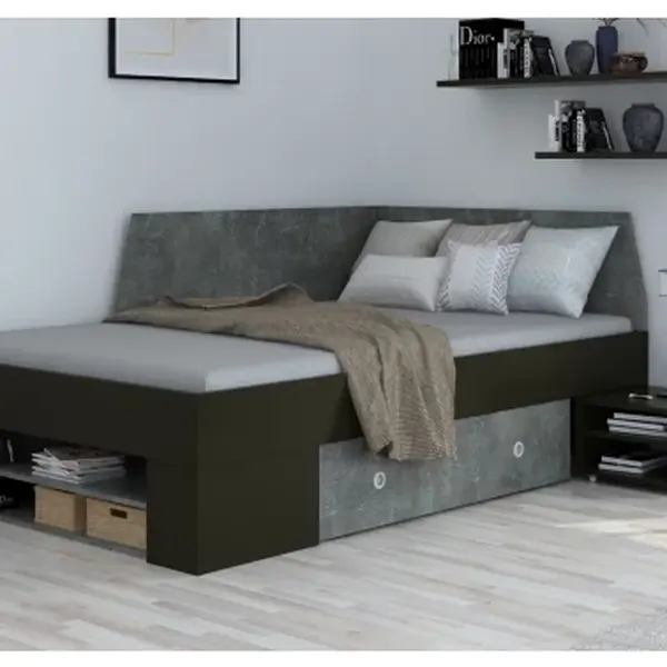 Úložná postel se zástěnou Junior 120x200 cm, černá/tmavý beton
