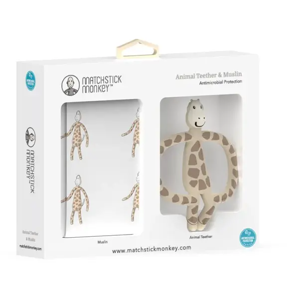 Matchstick Monkey Animal Teether & Muslin Giraffe dárková sada pro děti