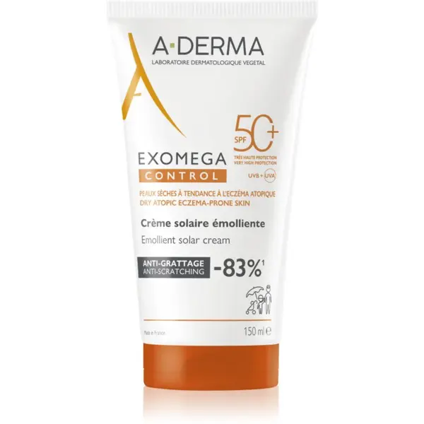 A-Derma Exomega Control Emollient Solar Cream ochranný krém na obličej a tělo SPF 50+ 150 ml