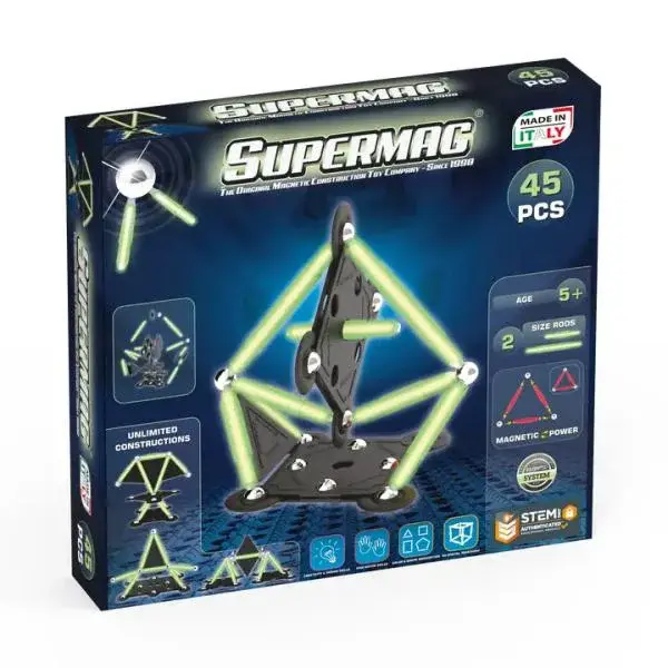 SUPERMAG magnetická stavebnice Glow 45ks