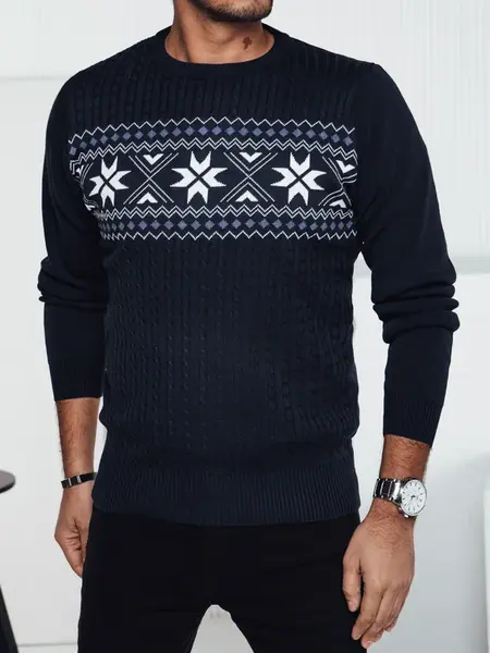 Sweter męski w śnieżynki granatowy Dstreet
