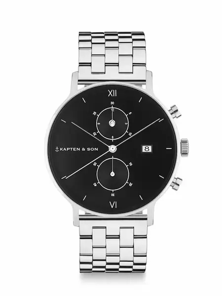 Kapten & Son Analógové hodinky 'Chrono Silver Steel'  čierna / strieborná