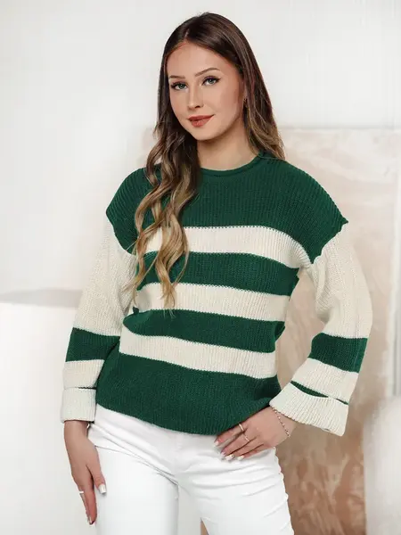 Dámský svetr LINEZZA zeleno-bílý