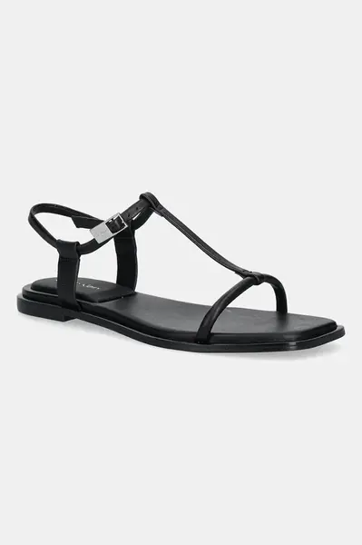 Kožené sandále Calvin Klein FLAT SANDAL SQUARED BUCKLE LTH