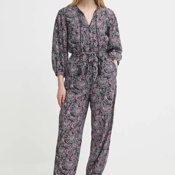 Overal Pepe Jeans DALIA šedá farba, s viazaním vo výstrihu, PL230494