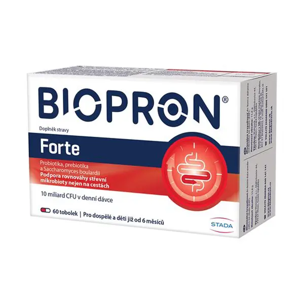 Biopron Forte, probiotika a prebiotika na cesty nebo při průjmu 60 tobolek