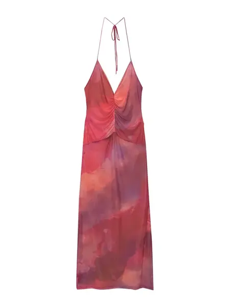 Pull&Bear Letné šaty  svetlofialová / oranžová / malinová
