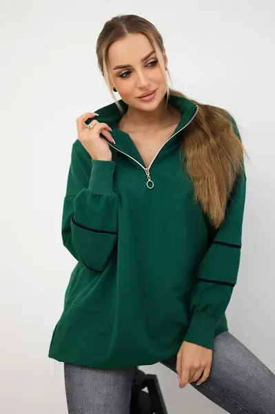 Mikina se zipem a kapsami zelená