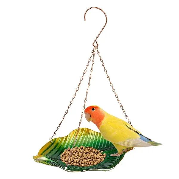1Pc Leaf Iron Bird Hanging Feeder Tray