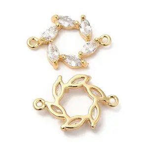 Brass Connector Charms with Clear Glass