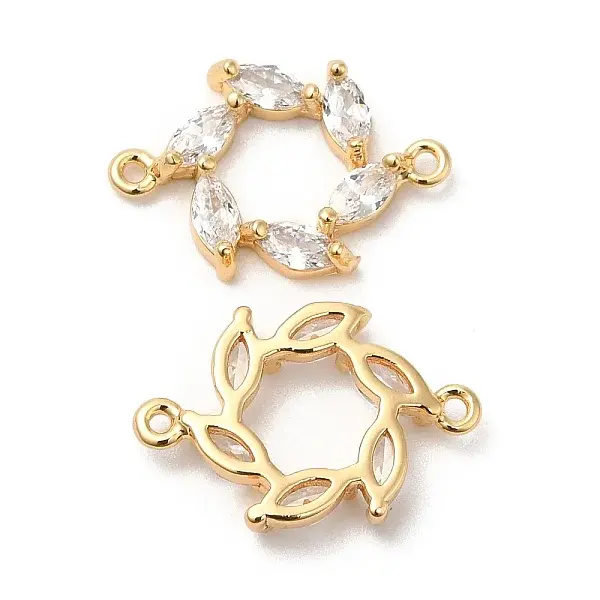 Brass Connector Charms with Clear Glass