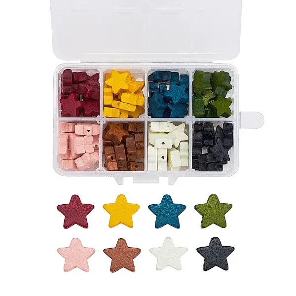 Painted Natural Wood Beads