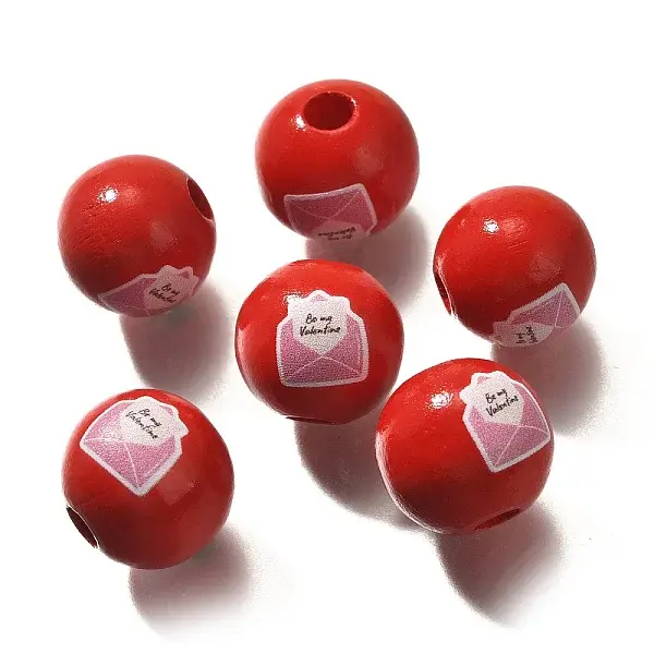 Valentine's Day Element Printed Wood Beads