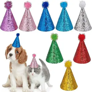 16Pcs 8 Colors  Polyester Pet Birthday Hat