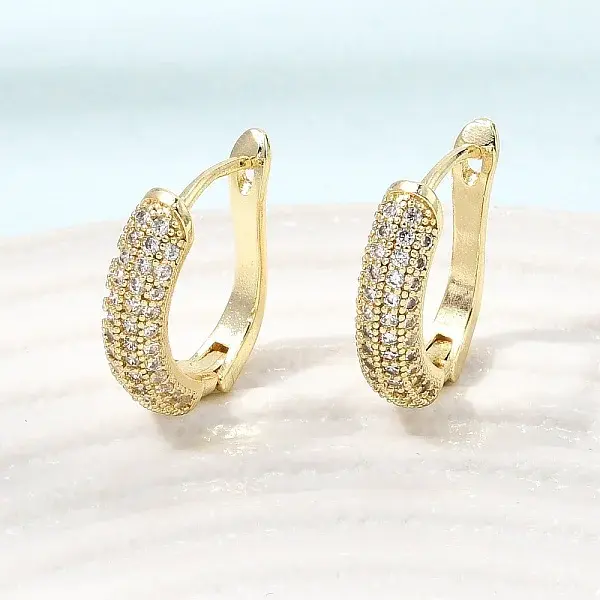 Brass Micro Pave Cubic Zirconia Hoop Earrings