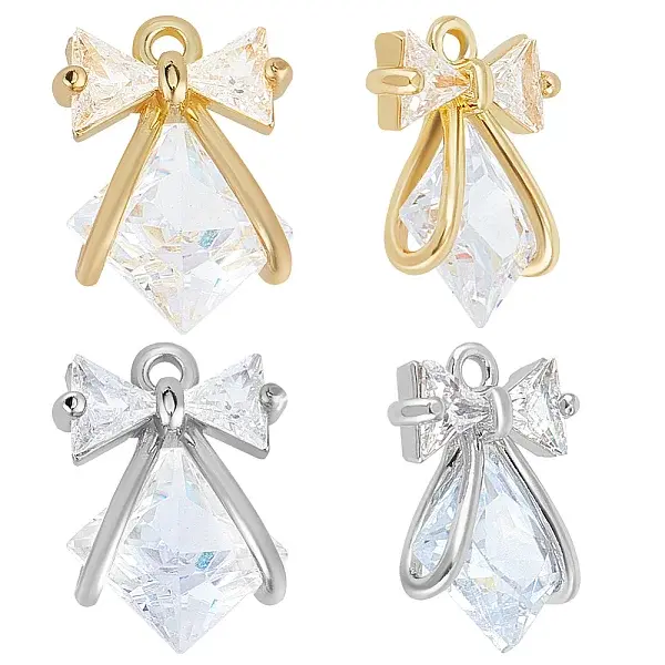 12Pcs 2 Colors Brass with Clear Cubic Zirconia Pendants