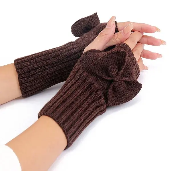 Acrylic Fibers Bowknot Knitting Fingerless Gloves