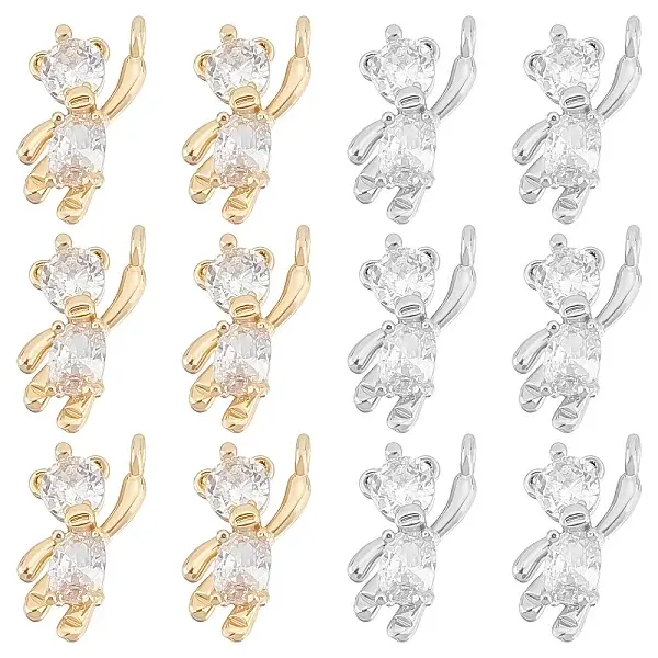 12Pcs 2 Style Brass Cubic Zirconia Charms
