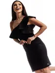 Black dress with decorative frill at the La Diva neckline